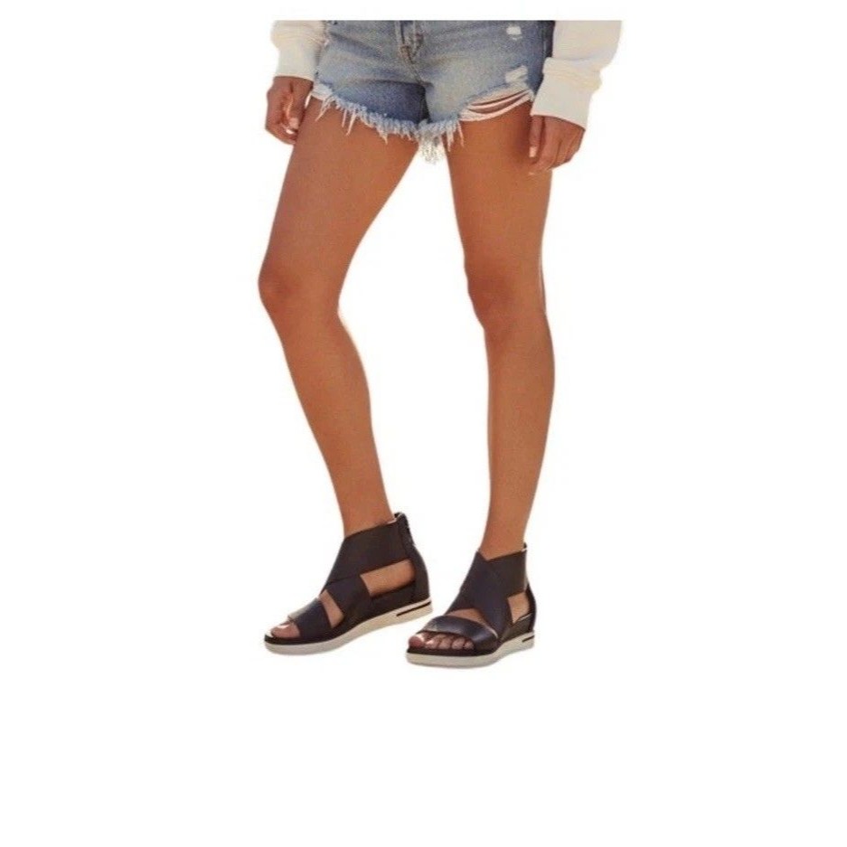 Eileen Fisher Sport Sandal Sneaker Womens 9 Black Tumbled Leather Platform